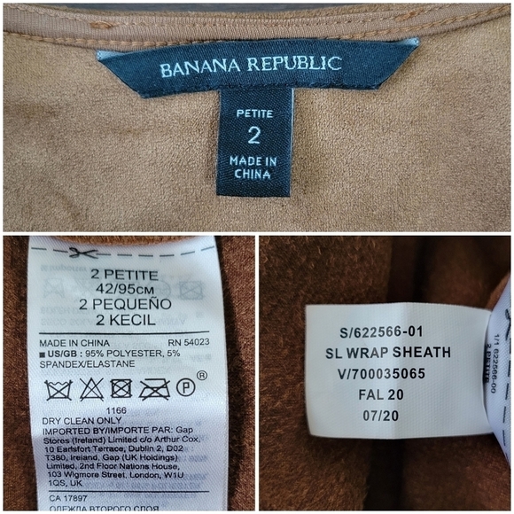 Banana Republic Faux Suede Sleeveless Knee-Length Wrap Dress Sz 2 Petite Brown - Picture 9 of 11